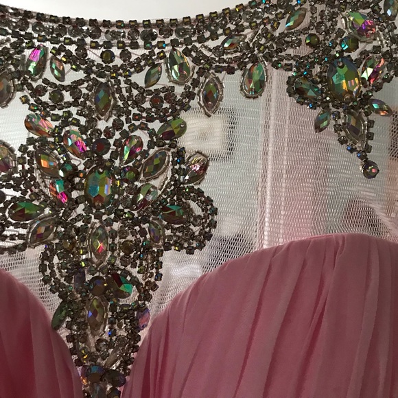 Pink chiffon open back crystal prom dress - Picture 8 of 8